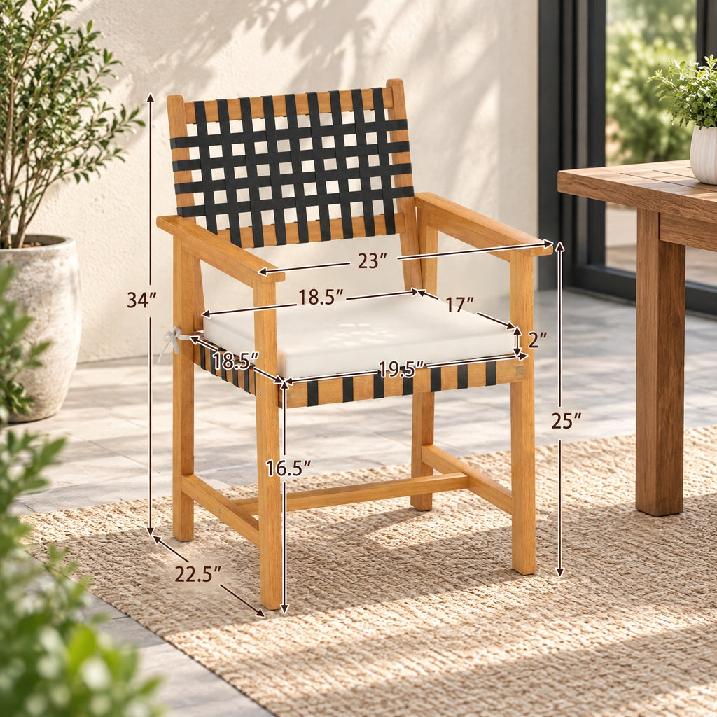 Airfind Outdoor Wooden Dining Chair Set of 2 with Armrests and Curved Back, Chair 400 lbs Capacity, 23 x 22.5 x 34 Footprint, White