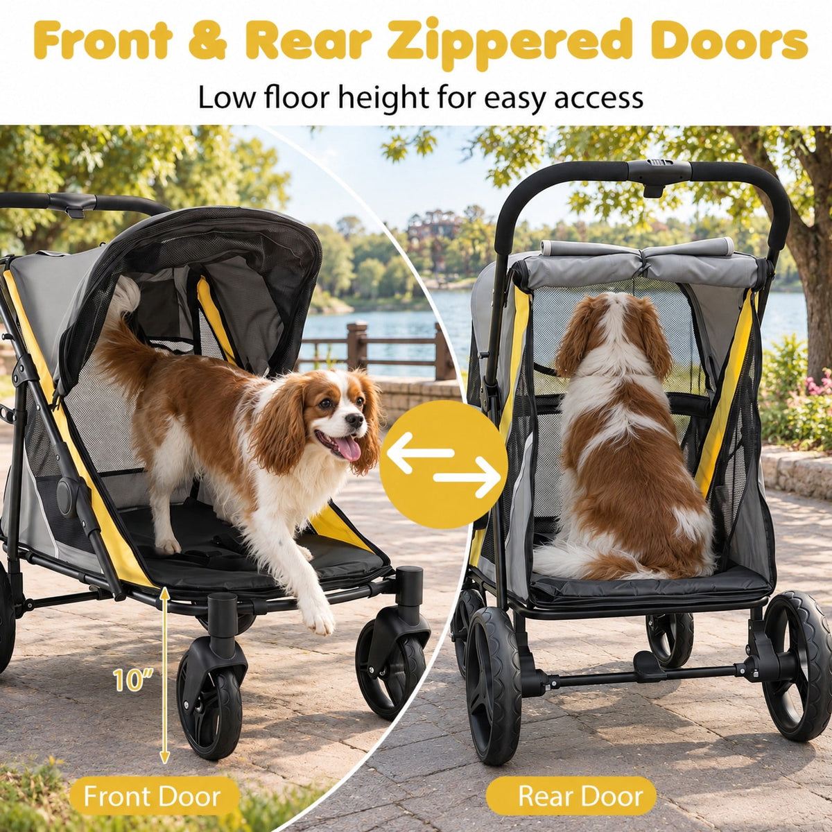 Airfind 220 LBS Heavy Duty Dog Stroller for Large and Medium Dogs with One-Step Foot Brake and Top and Front Windows, 41.5in x 27in x 40inCabin Footprint