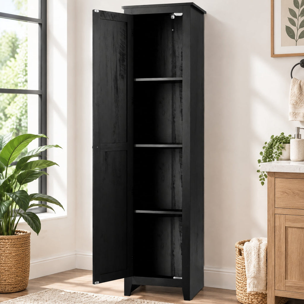 Airfind Linen Tower Bathroom Storage Cabinet Tall Slim Side Organizer with Shelf, 11 lbs Capacity, MDF particleboard Frame, Black