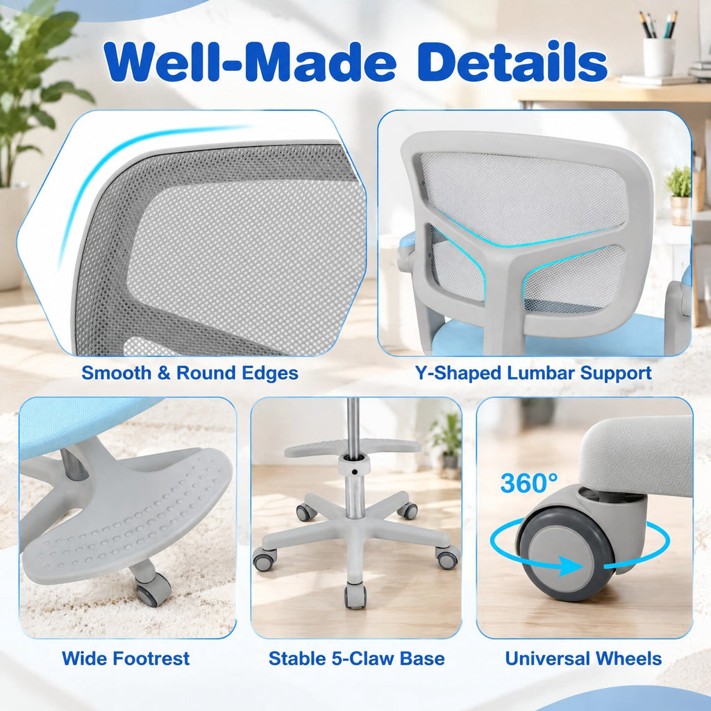Airfind Kids Desk Chair Children Study Chair with Adjustable Height Armrest and Footrest, 330 lbs Capacity, PU Frame, Blue