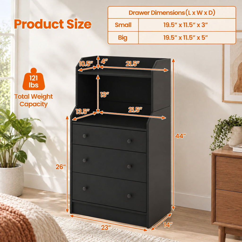 Airfind Modern Storage Dresser with Anti-toppling Device, 121 lbs Capacity, Engineered Wood Frame, 23 x 14 x 44 Footprint, Black