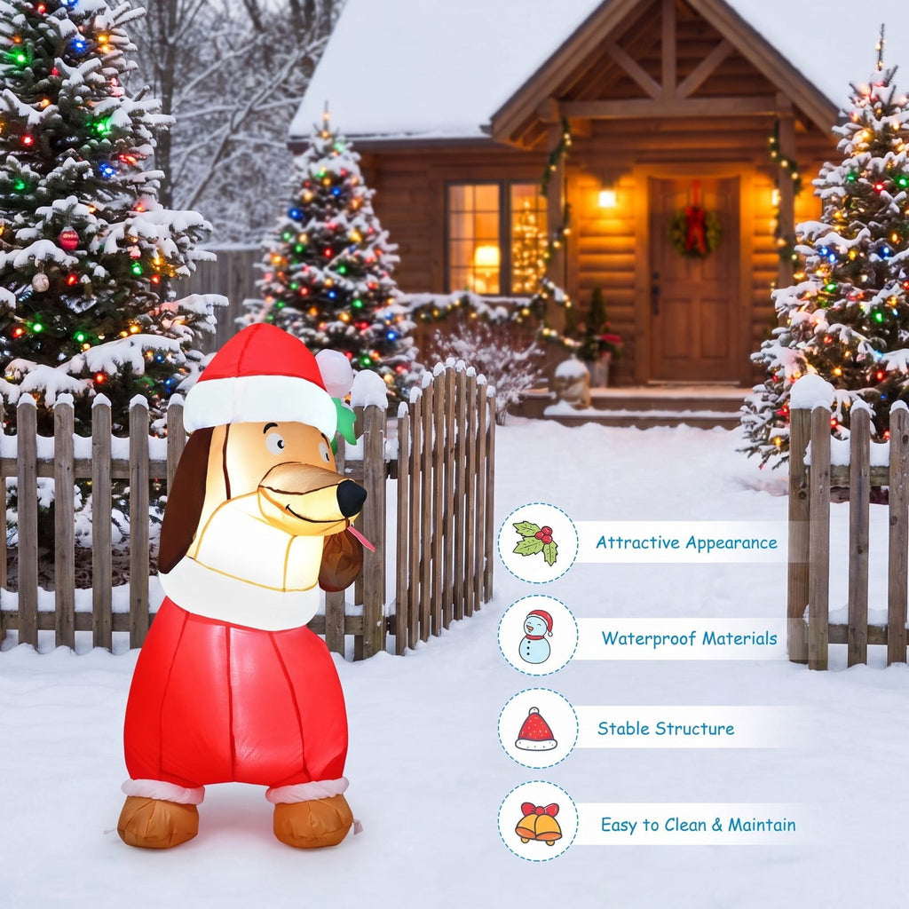 Airfind 5 Feet Inflatable Christmas Dog with LED Lights, 190T Polyester Fabric, 5.2 Ft x 1.5 Ft x 3.6 Ft (L x W x H) Item Weight: 2 lbs, Unspecified