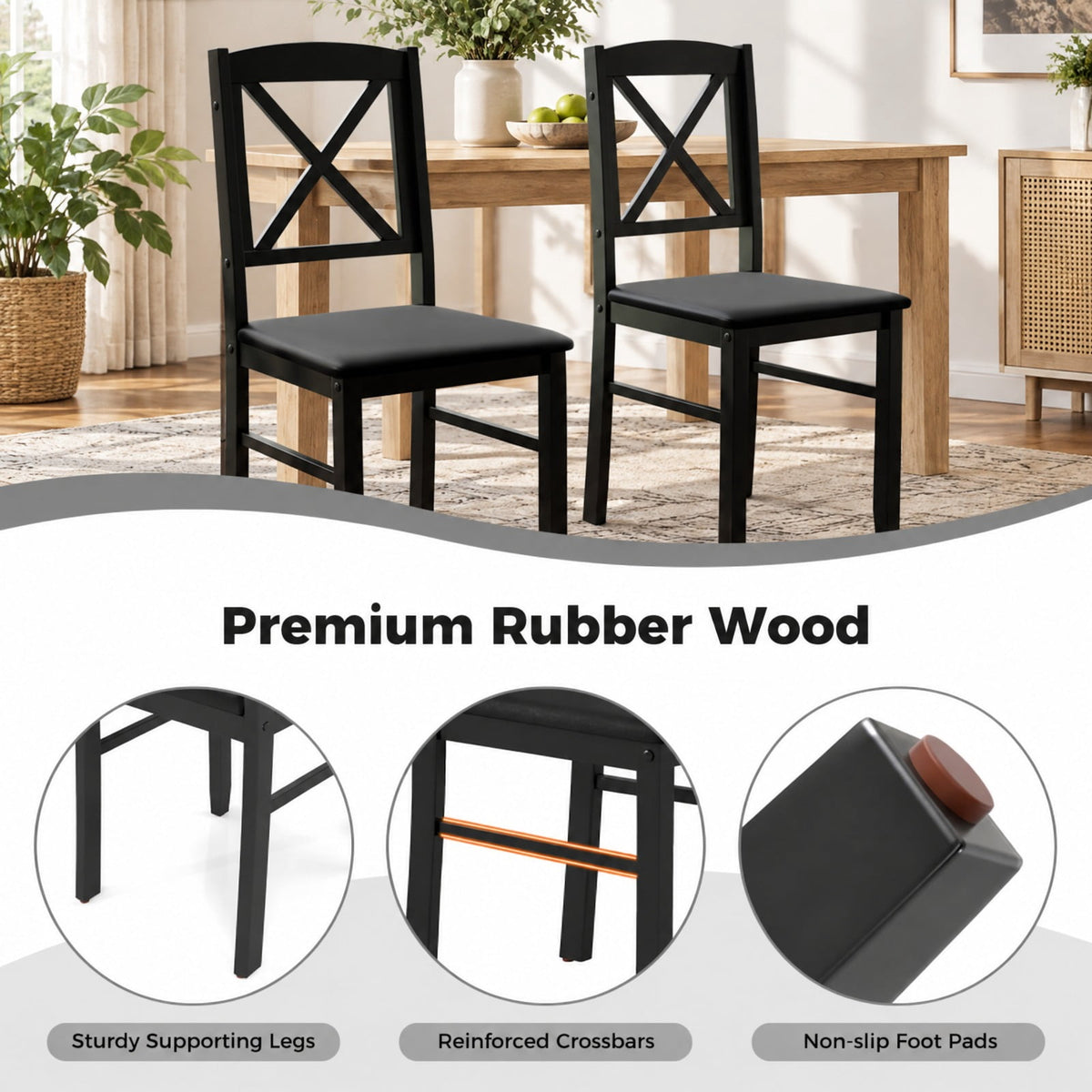 Airfind 3-Piece Dining Table Set Wooden Square Kitchen Table for 2 People, 176 lbs Capacity, MDF Rubber Wood PVC Leather Sponge Plywood Frame, Gray