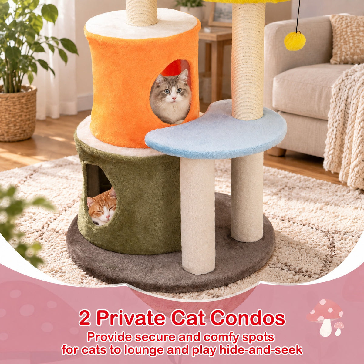 Airfind 43 Inch Tall Cat, Tree Cute with 2 Condos and Padded Platforms, 22 lbs Capacity, Engineered Board Plush Fabric Sisal Frame, Colorful