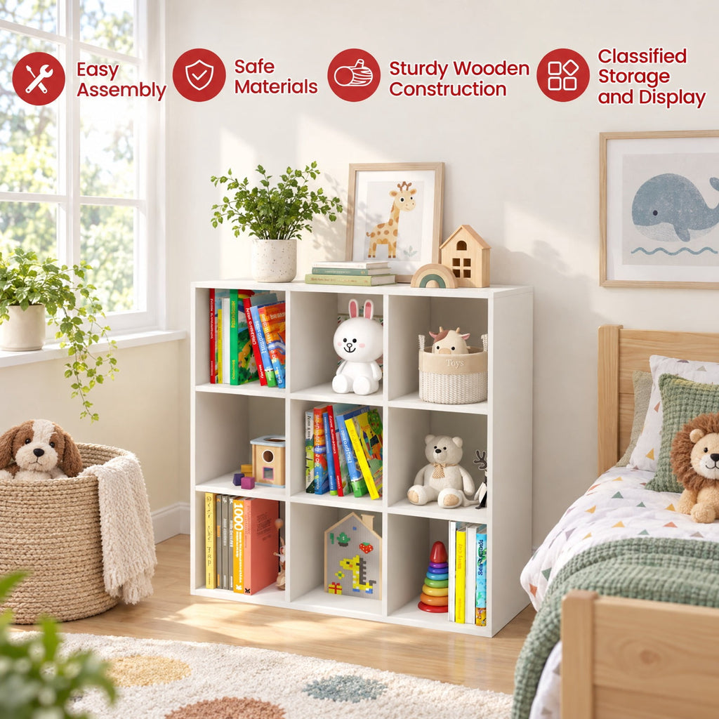 Airfind Wooden Kids Bookcase with Storage Cubbies and Anti-toppling Devices, 155 lbs Capacity, Engineered Wood MDF Frame, White
