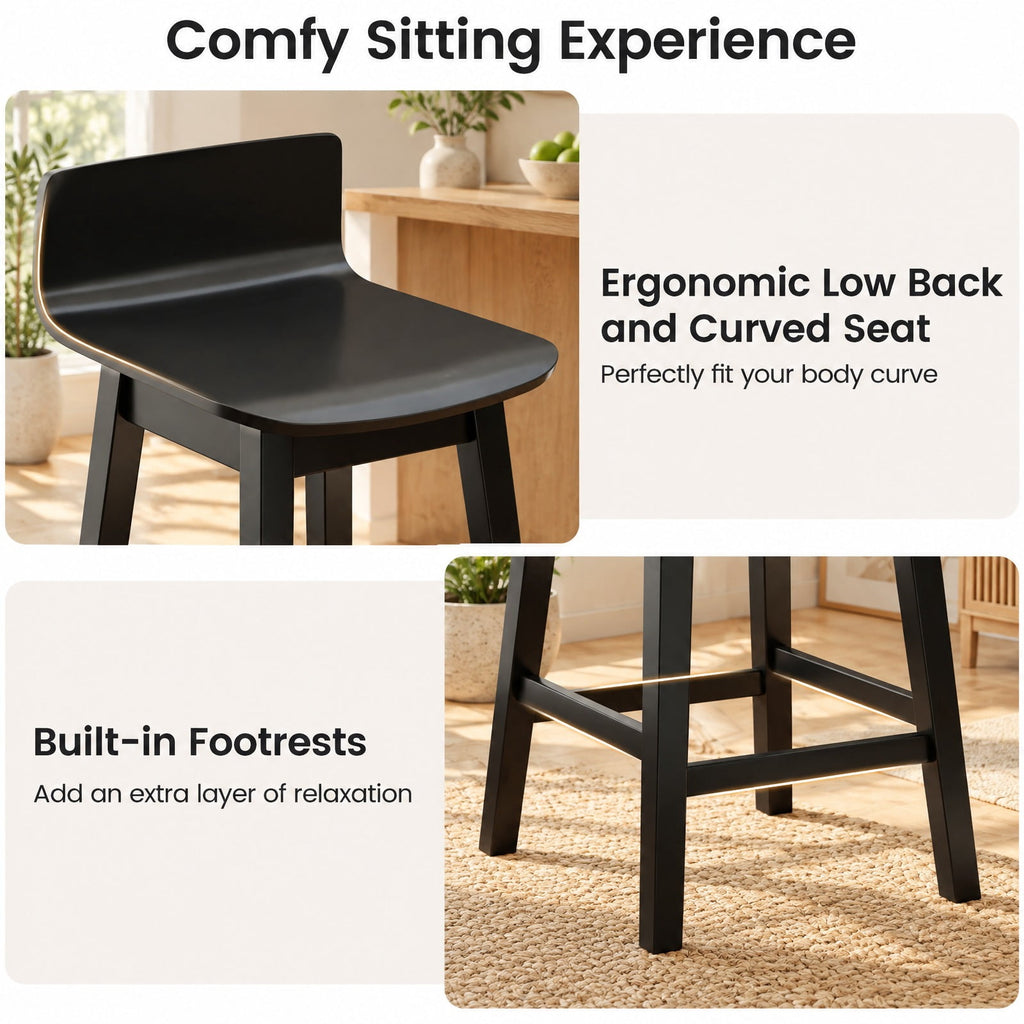 Airfind 24.5 Inch Swivel Wooden Bar Stools Set of 2 with Rubber Wood Legs and Low Back, 350 lbs Capacity, Rubber Wood Plywood Frame, Black