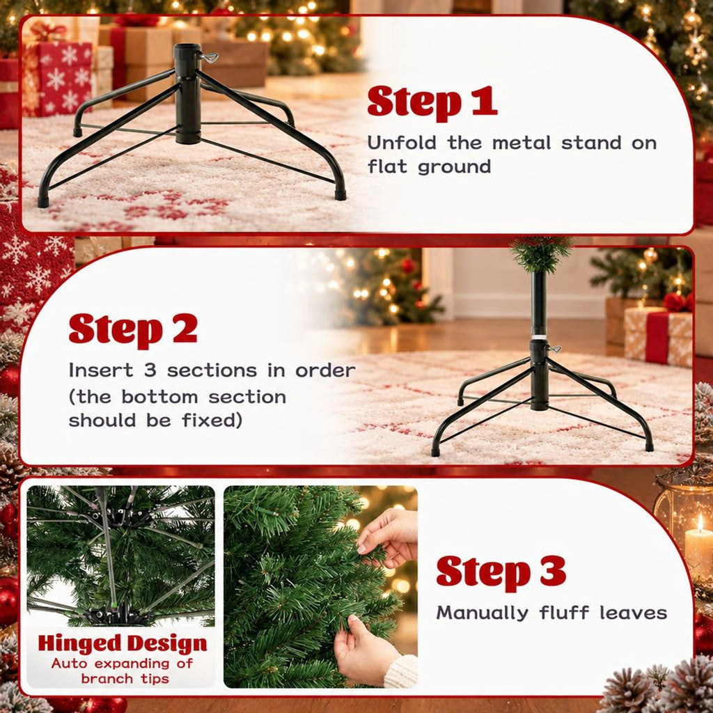 Airfind 6/7/8 Feet Hinged Christmas Tree with PVC Branch Tips Warm White LED Lights-7 ft, PVC Metal Frame, White