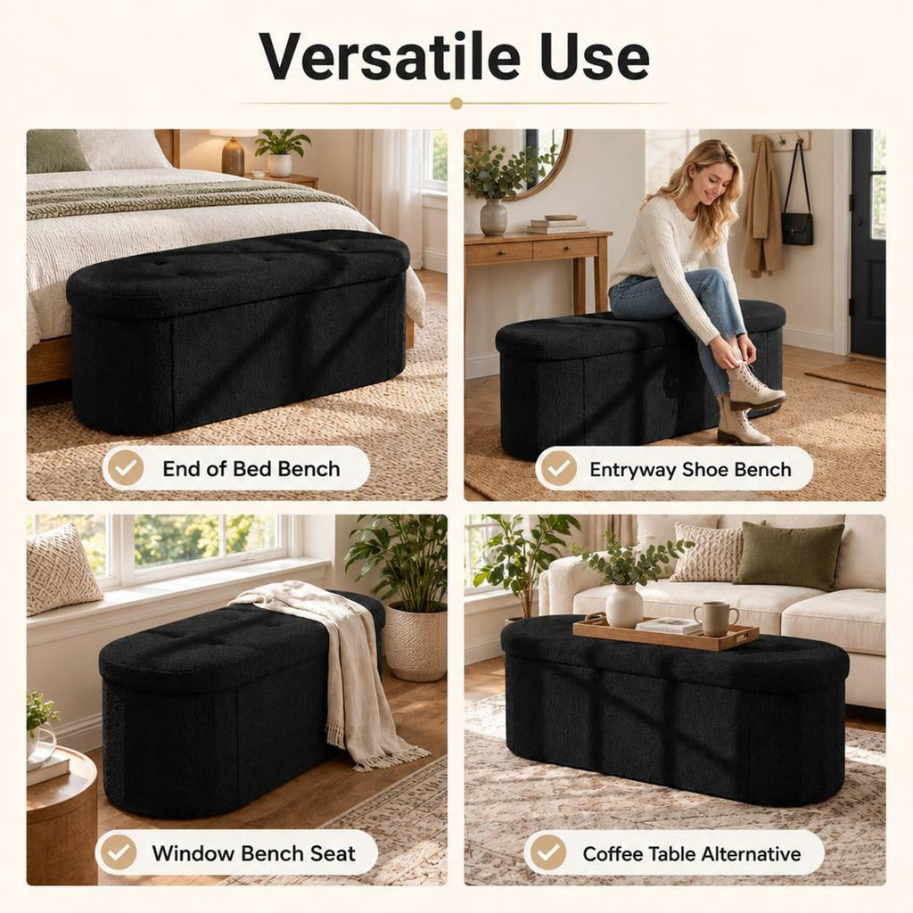 Airfind 43 Folding Teddy Storage Ottoman Bench with Dividers for Living Room and Bedroom, 43 x 15 x 16Inner Footprint, Black