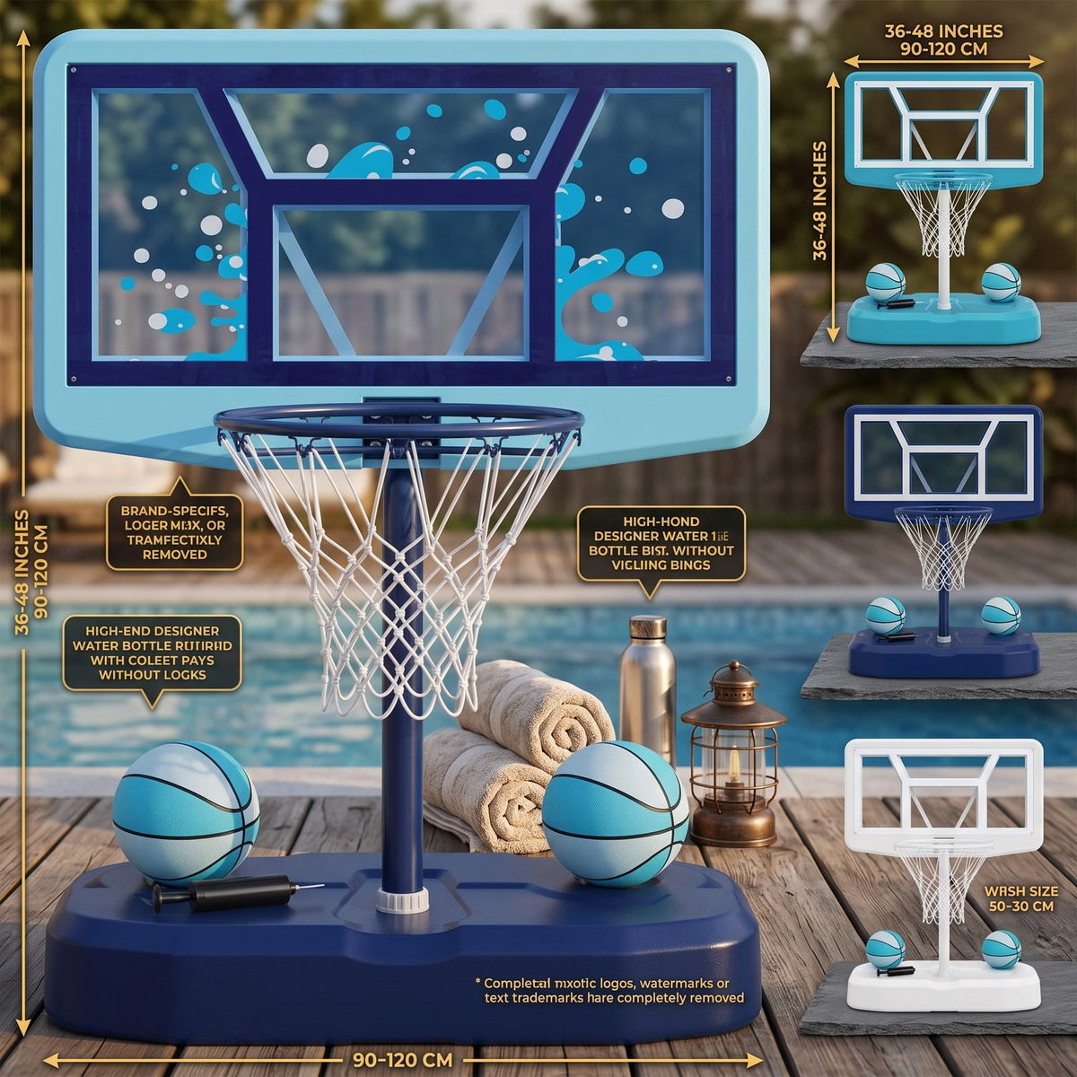 Airfind Pool Basketball Hoop Set with 2 Balls and Inflation Pump, Poolside Water Basketball Game with Weighted Base and Shatterproof PC Backboard for Indoor, Navy