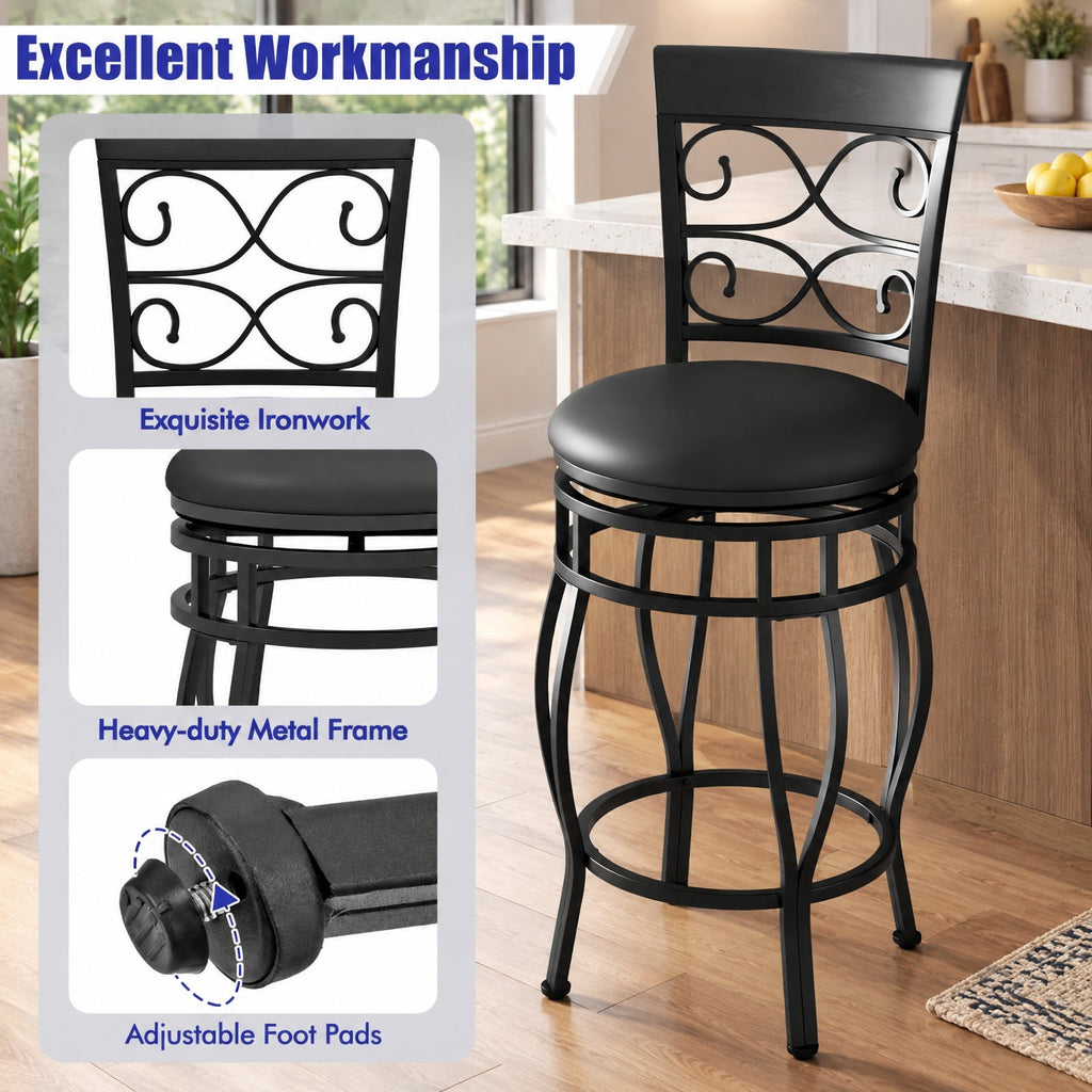 Airfind Set of 2 26 Inch Bar Stool with Backrest and Footrest, 300 Lbs Capacity, Metal PU Sponge, 19 Inch X 16.5 Inch X 45 Inch, Black