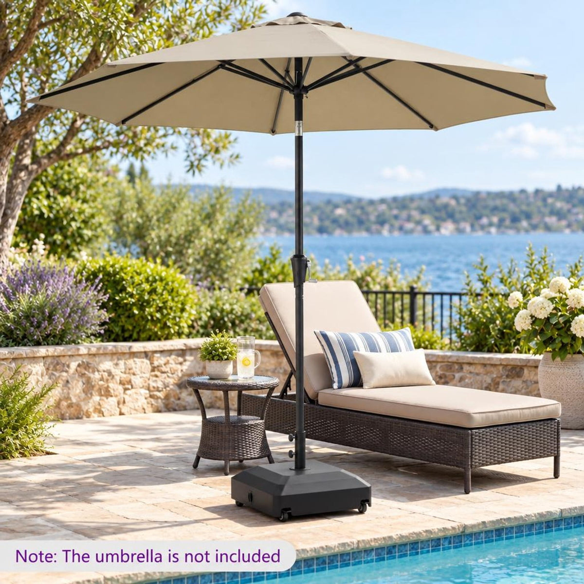 Airfind Outdoor Fillable Umbrella Base with Wheels Water Sand Weighted Umbrella Stand, PP Metal PVC Frame, 21.5 Inch x 21.5 Inch x 16 Inch Footprint, Black