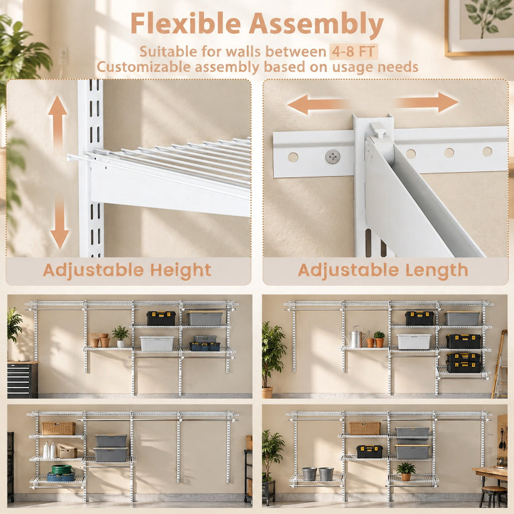 Airfind 4, 8 Feet Closet Organizers and Storage System with Hanging Rod for Laundry Bedroom, White, for Everyday Home Use, for Easy Setup
