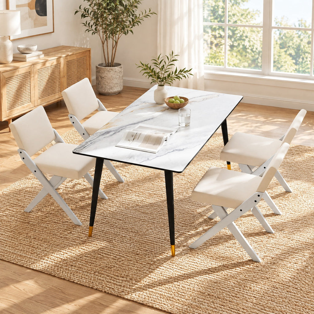 Airfind Wooden Dining Chairs Set of 2 with Solid Rubber Wood Frame and Thick Padded Cushions for Kitchen and Dining Room, White