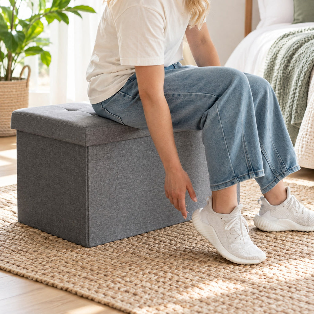 Airfind 31.5 Inch Fabric Foldable Storage with Removable Storage Bin, 350 lbs Capacity, Oxford fabric Frame, 31.5in x 16in x 16in Footprint, Light Gray