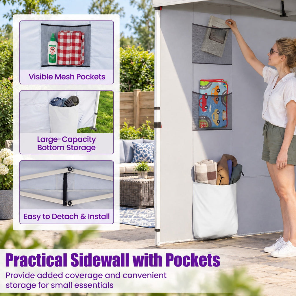 Airfind 10 x 10 FT Pop up Canopy Tent with Sidewall 6 Pockets Instant Setup Commercial Gazebo, 150D Oxford Fabric Metal Frame, White