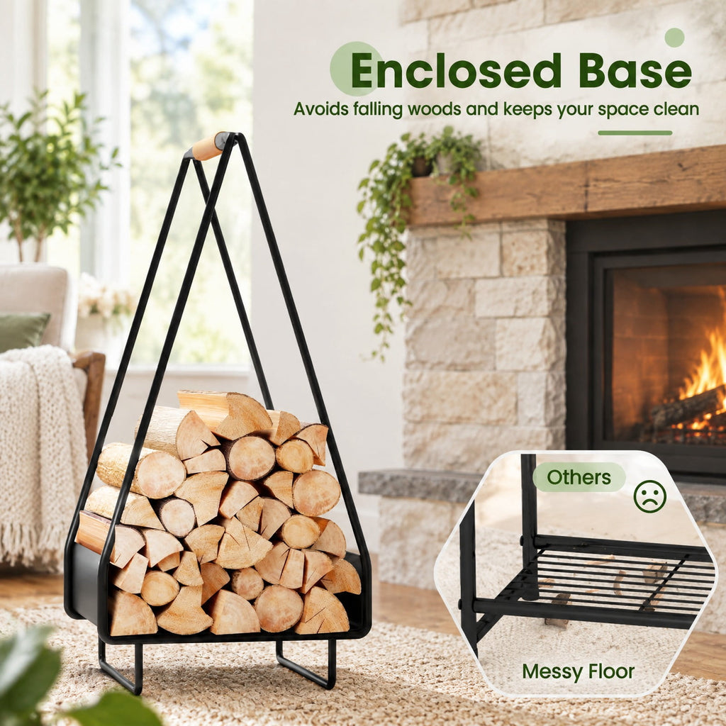 Airfind Firewood Storage Rack Heavy, 55 lbs Capacity, Metal Leather Frame, 12 Inch x 12 Inch x 24 Inch Footprint, Black