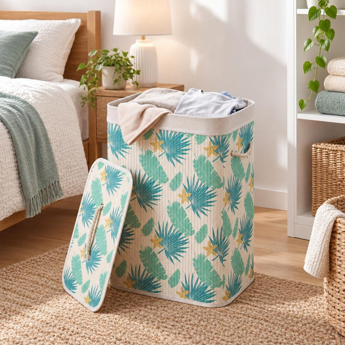 Airfind 19 Gal Bamboo Clothes Hamper with Removable Liner and Portable Handles, 33 lbs Capacity, Bamboo Polyester Cotton Metal Engineered Wood Frame