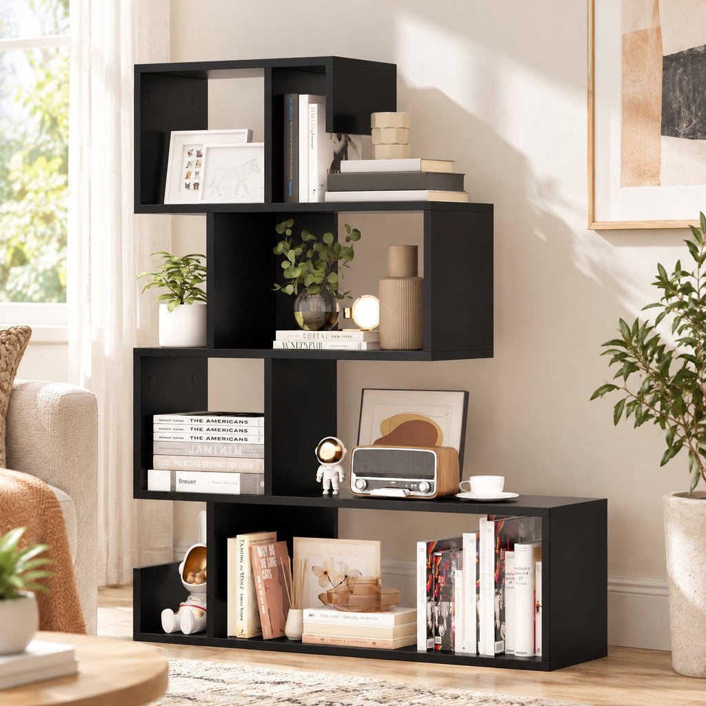 Airfind 5-Tier S-Shaped Bookshelf Geometric Z-Shelf Bookcase with Open Cubes, 44 lbs Capacity, Engineered Wood Frame, 31.5 x 8.5 x 39.5 Footprint