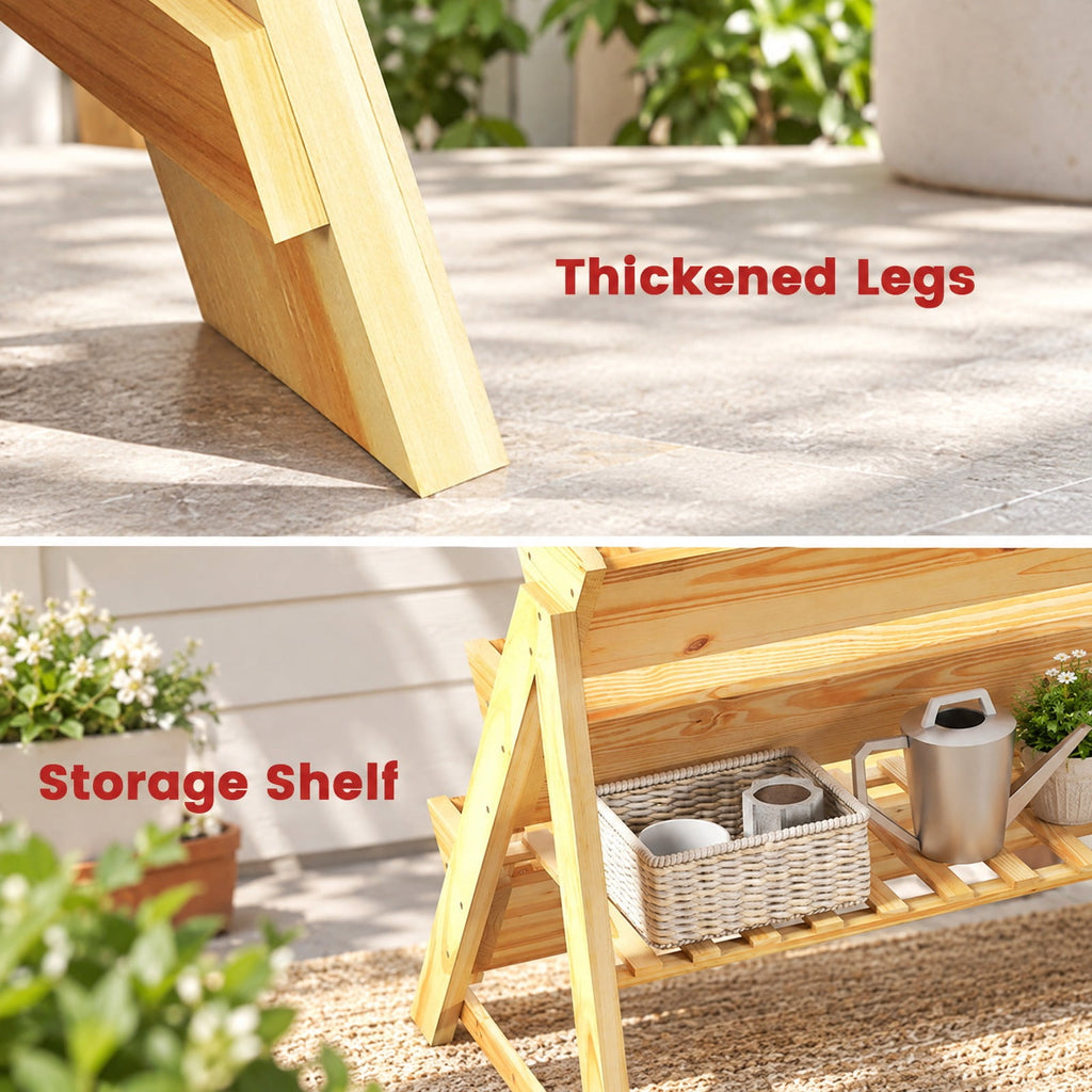 Airfind 3 Tier Wooden Vertical Raised Garden Bed with Storage Shelf, Fir wood Frame, 47 x 30 x 32 Footprint, Natural