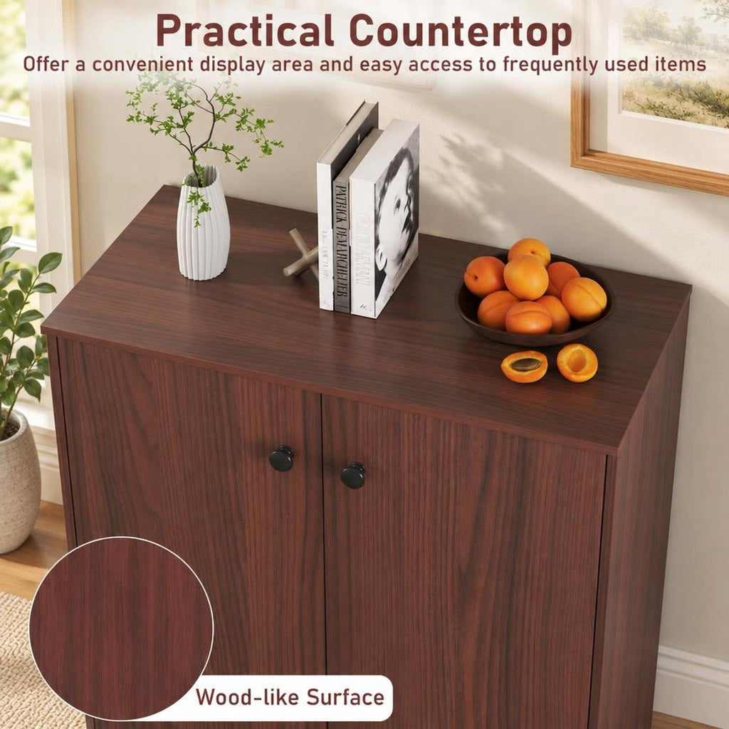 Airfind 2-Door Modern Floor Storage Cabinet with 3-Tier Shelf, 110 lbs Capacity, Engineered Wood MDF Frame, 27.5in x 13.5in x 33.5in Footprint, Brown