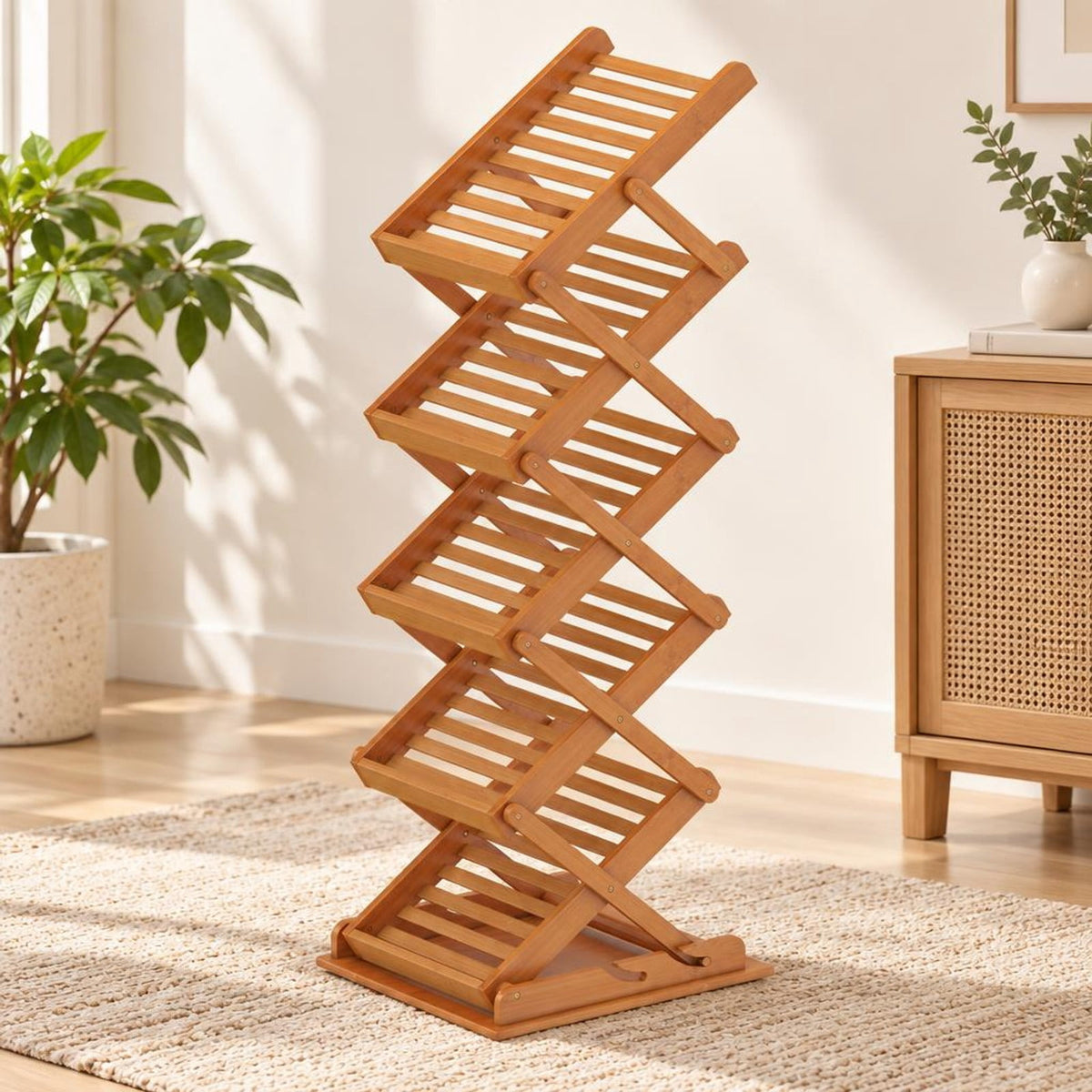 Airfind Foldable Bamboo Magazine Rack with 2 Adjustable Positions, 33 lbs Capacity, Bamboo Frame, 16 x 14 x 39.5 Footprint, Walnut