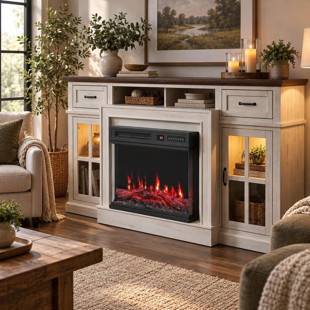 Airfind 24 Inch Electric Fireplace Insert, 3-Sided Glass Built-in Recessed Fireplace featuring 12 Flame Colors, Remote Control and Timer, Black