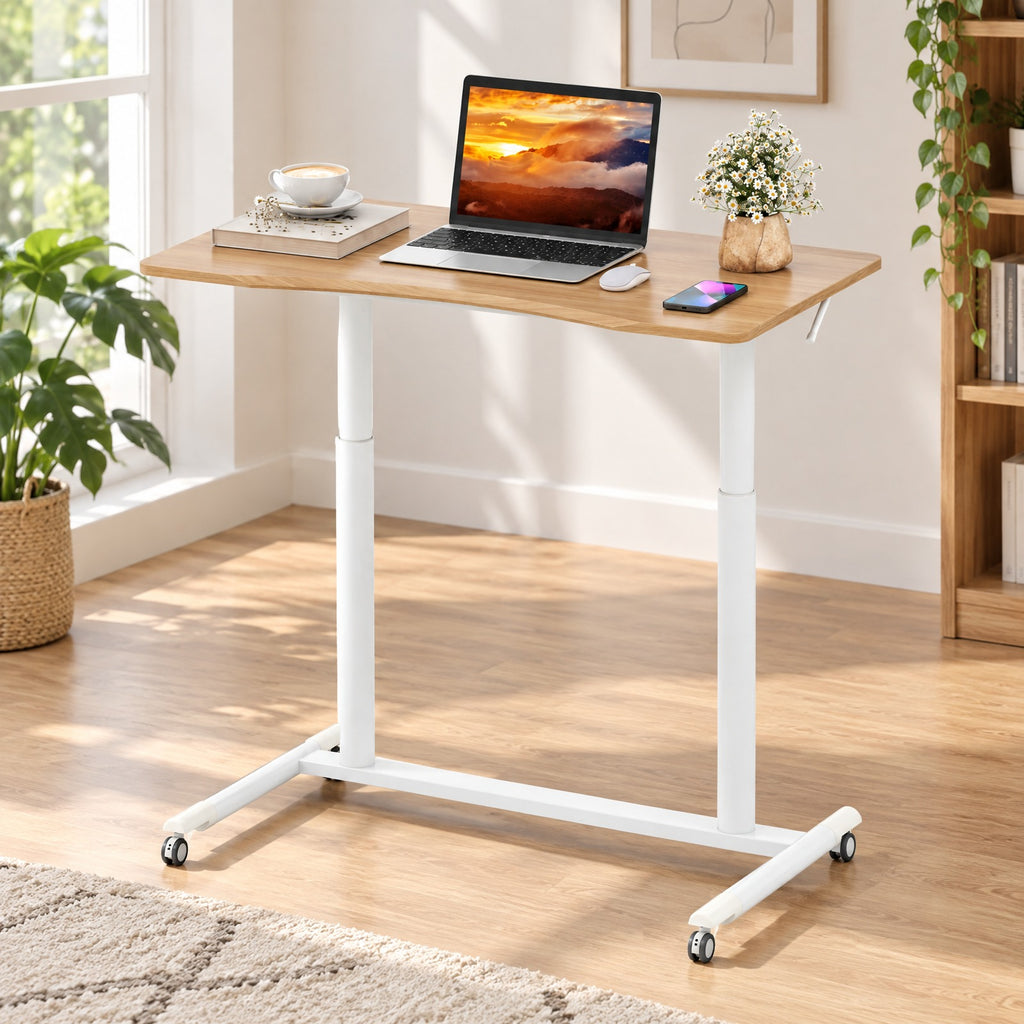 Airfind Height Adjustable Computer Desk Sit to Stand Rolling Notebook Table, MDF Frame, 37.5 x 21.5 x 27.5-42 Footprint, Natural