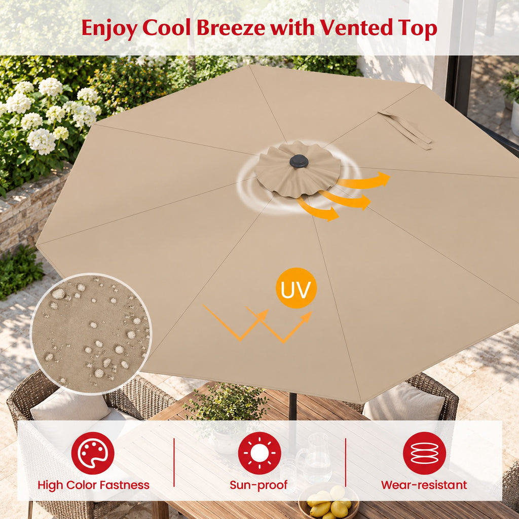 Airfind 9 ft Outdoor Market Patio Table Umbrella Push Button Tilt Crank Lift, Iron Polyester Fabric Frame, Tan