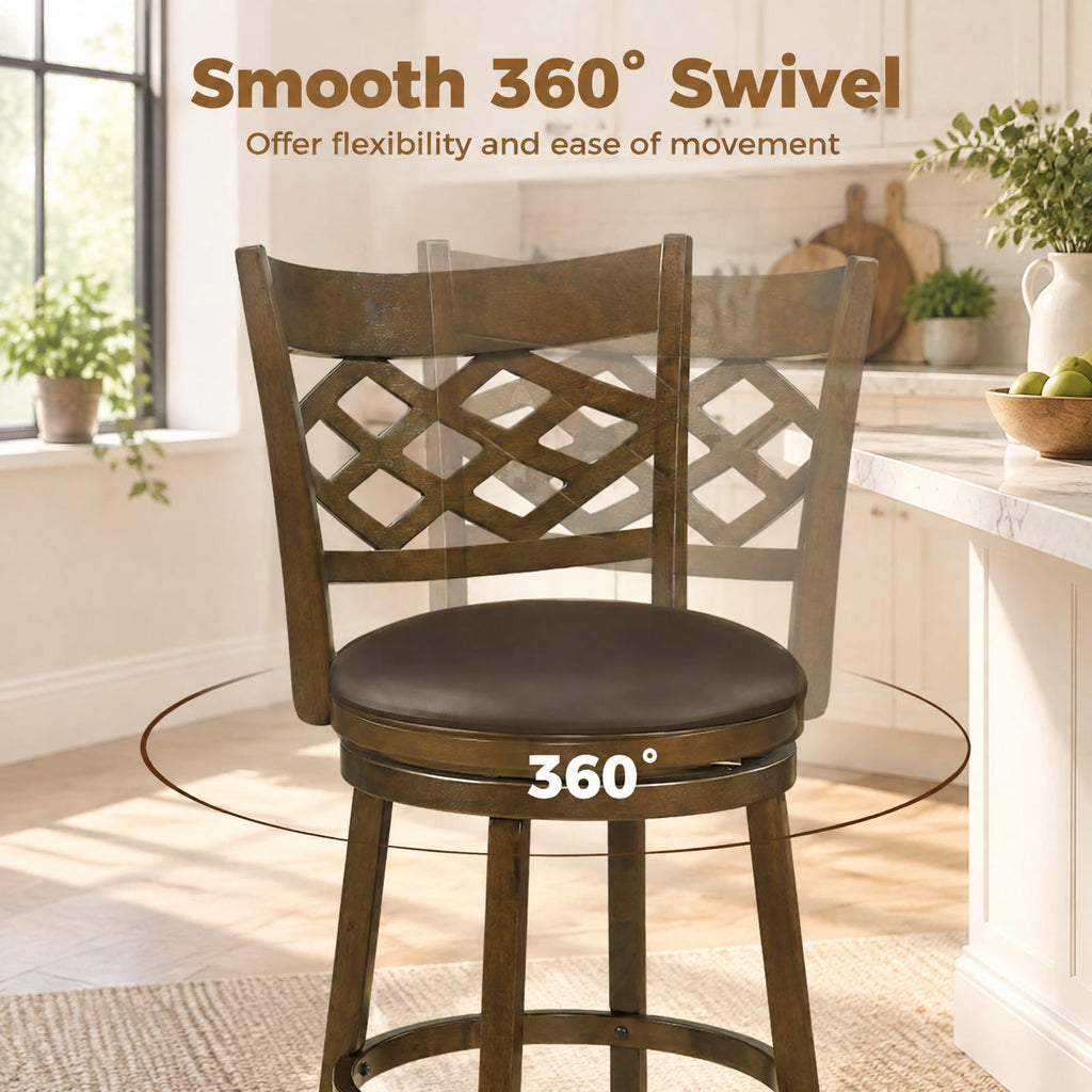Airfind 31 Inch Counter Height Bar Stools Set of 2 with Rubber Wood Frame-31 Inch, 330 lbs Capacity, Rubber Wood PVC Leather Sponge Frame, Wood