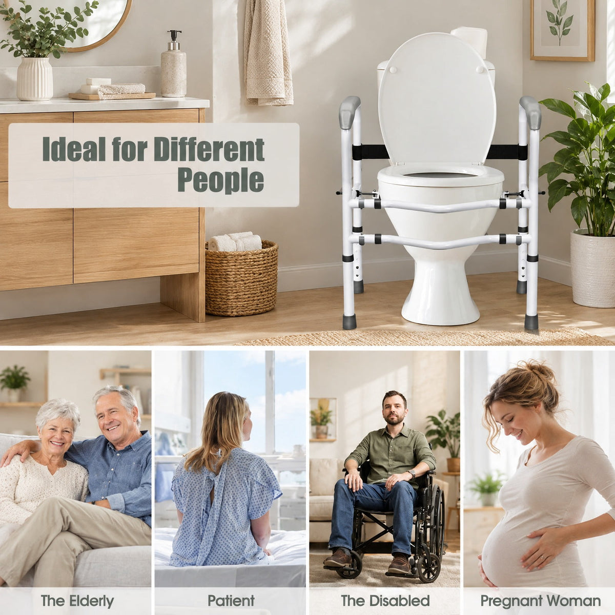 Airfind Steel Safety Toilet Rail with Created Fixable Clamp, 300 lbs Capacity, Carbon steel pipe HDPE Frame, 24.5 x 19x 30 Footprint