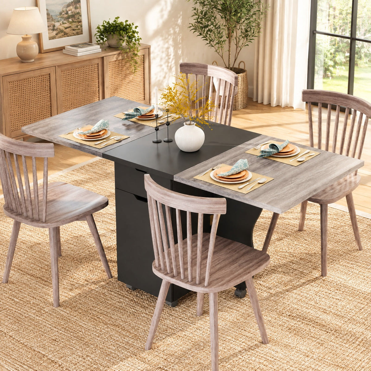 Airfind Folding Dining Table 3-in-1 Space-Saving Drop Leaf Kitchen Table with Lockable Wheels, 60 kg Capacity, 63.2 x 27.6 x 29.5 Footprint