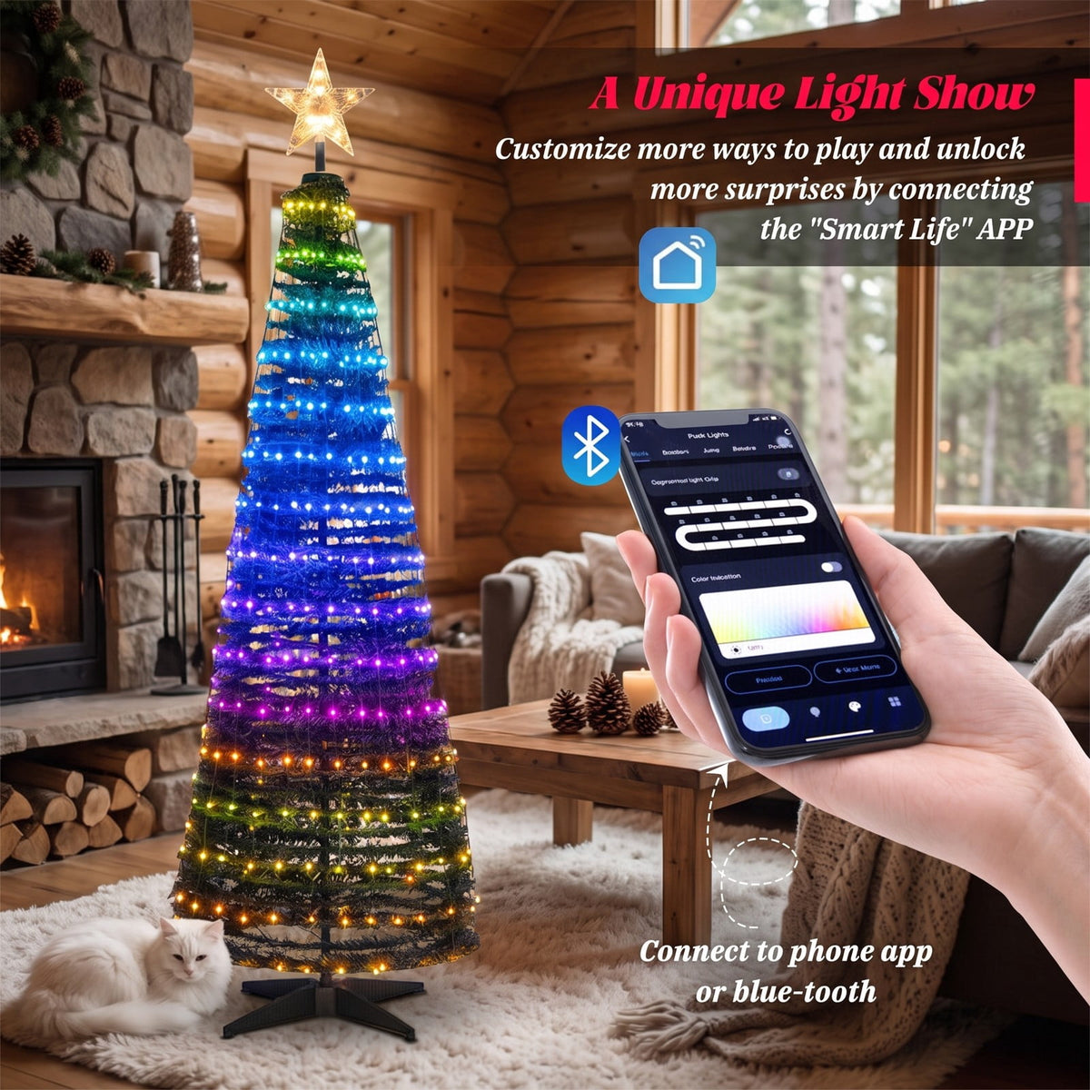 Airfind 6.2 Feet Pop-up Lighted Christmas Tree with 282 RGB LED Lights, PVC PP steel Frame, 2 x 6.2 ft Footprint, Green