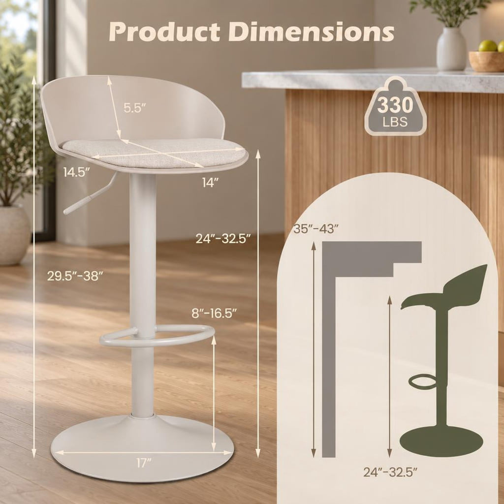 Airfind Set of 2 Adjustable Swivel Bar Stools w/ Back and Footrest 330 LBS for Dining, Stool 330 lbs Capacity, Metal Sponge PP Linen Fabric Frame