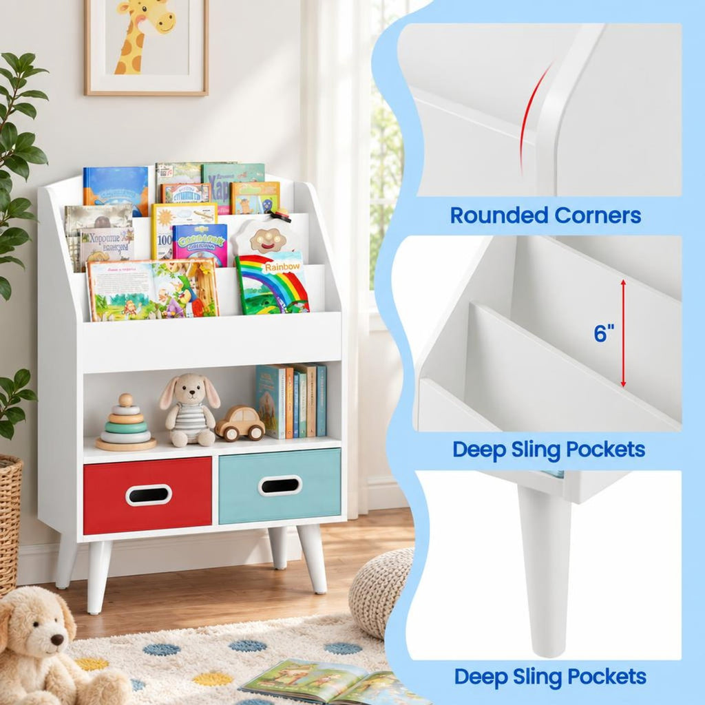 Airfind Youth Bookshelf featuring Open Compartment for Youth 3+ Years Old, 220 lbs Capacity, MDF Engineered Wood Non-woven Fabric Frame, White