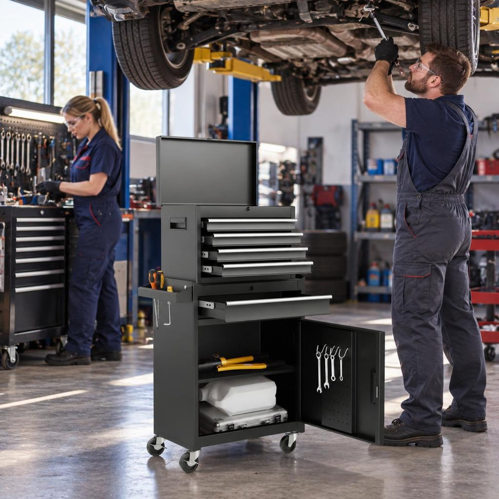 Airfind 2-in-1 Tool Chest and Cabinet with 5 Sliding Drawers, 220.5 lbs Capacity, Steel rubber-plastic synthetic Frame, Black