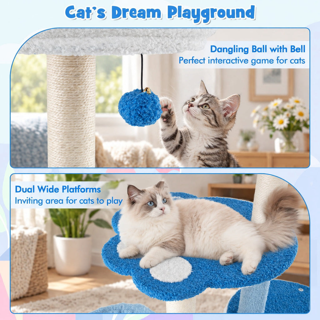 Airfind 54 Inches Tall Modern Cat Tree Tower for Indoor Cats, 22 lbs Capacity, Teddy Plush Fabric Sisal Engineered Board Frame, Blue