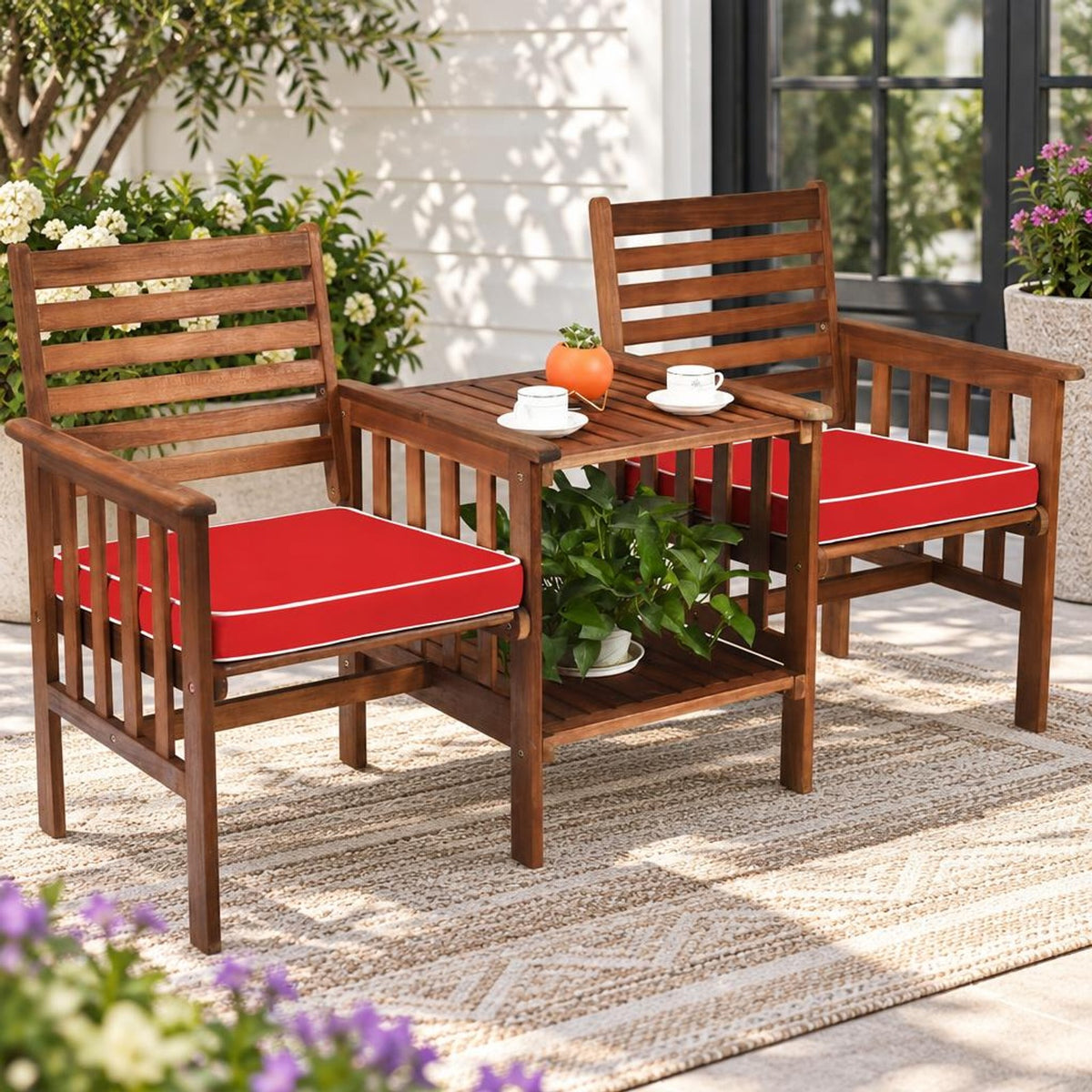 Airfind 3 pcs Outdoor Patio Table Chairs Set Acacia Wood Loveseat, 70 lbs Capacity, Acacia wood polyester sponge Frame, 65 x 26 x 35 Footprint