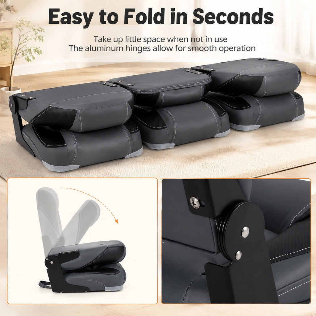 Airfind 3 Pack Folding Boat Seats with High Back and Low Back Chairs and 28D Sponge Padding for Fishing Boats and Marine Cabin Seating, Black