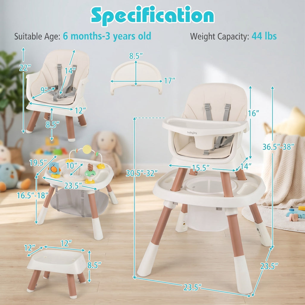 Airfind 16-in-1 Baby High Chair with Activity Center and Booster Seat for Babies and Toddlers, 44 lbs Capacity, Metal Frame, White