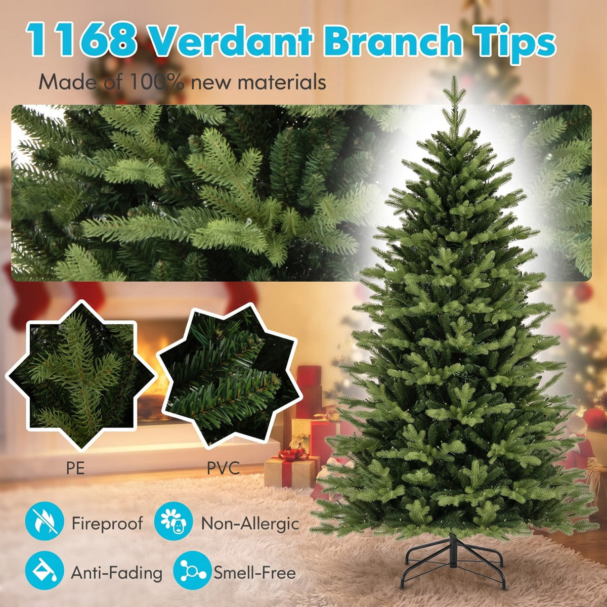 Airfind 6 Feet Artificial Xmas Tree Hinged with 11 Lighting Modes and Remote Control-6 ft, Green, Diameter of Stand 18/20/22