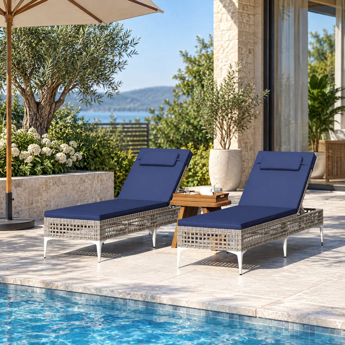 Airfind Patio Chaise Lounge Chair with 6-Level Adjustable Backrest and Headrest for Poolside, 400 lbs Capacity, 76.5 x 21.5 x 12.5 Footprint
