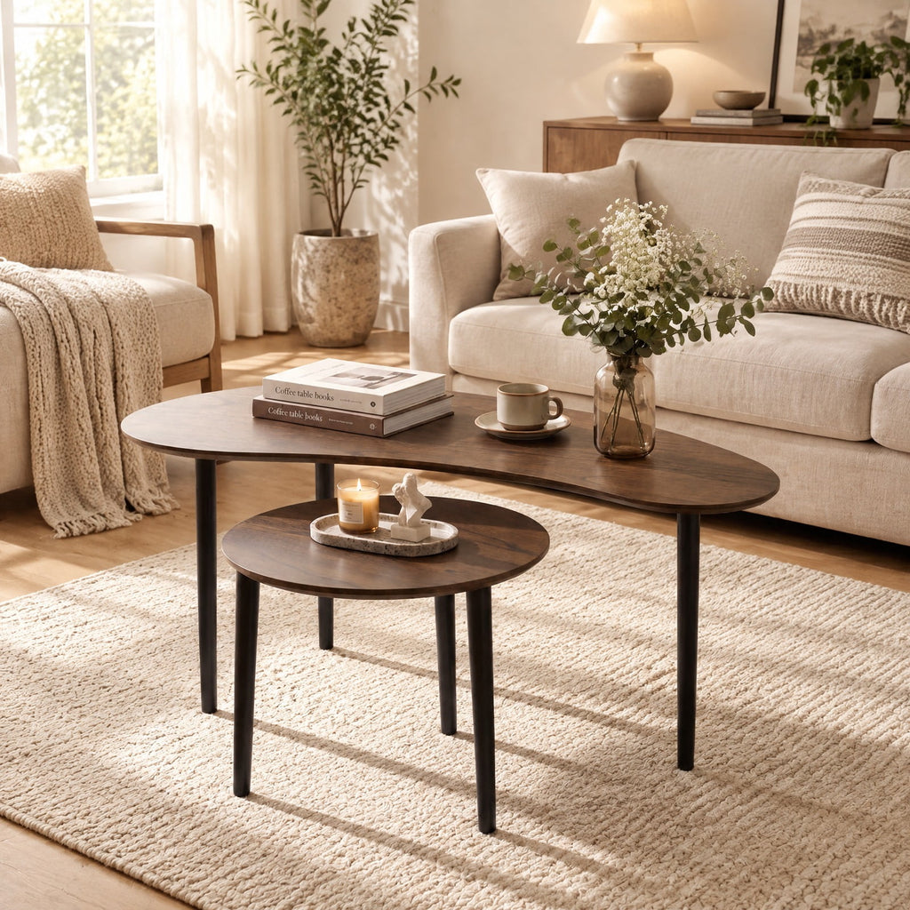 Airfind 2 Pieces Mid Century Nesting Tables with Rubber Wood Legs, 66 Lbs Capacity, Rubber Wood MDF for Convenient Everyday Use, Walnut