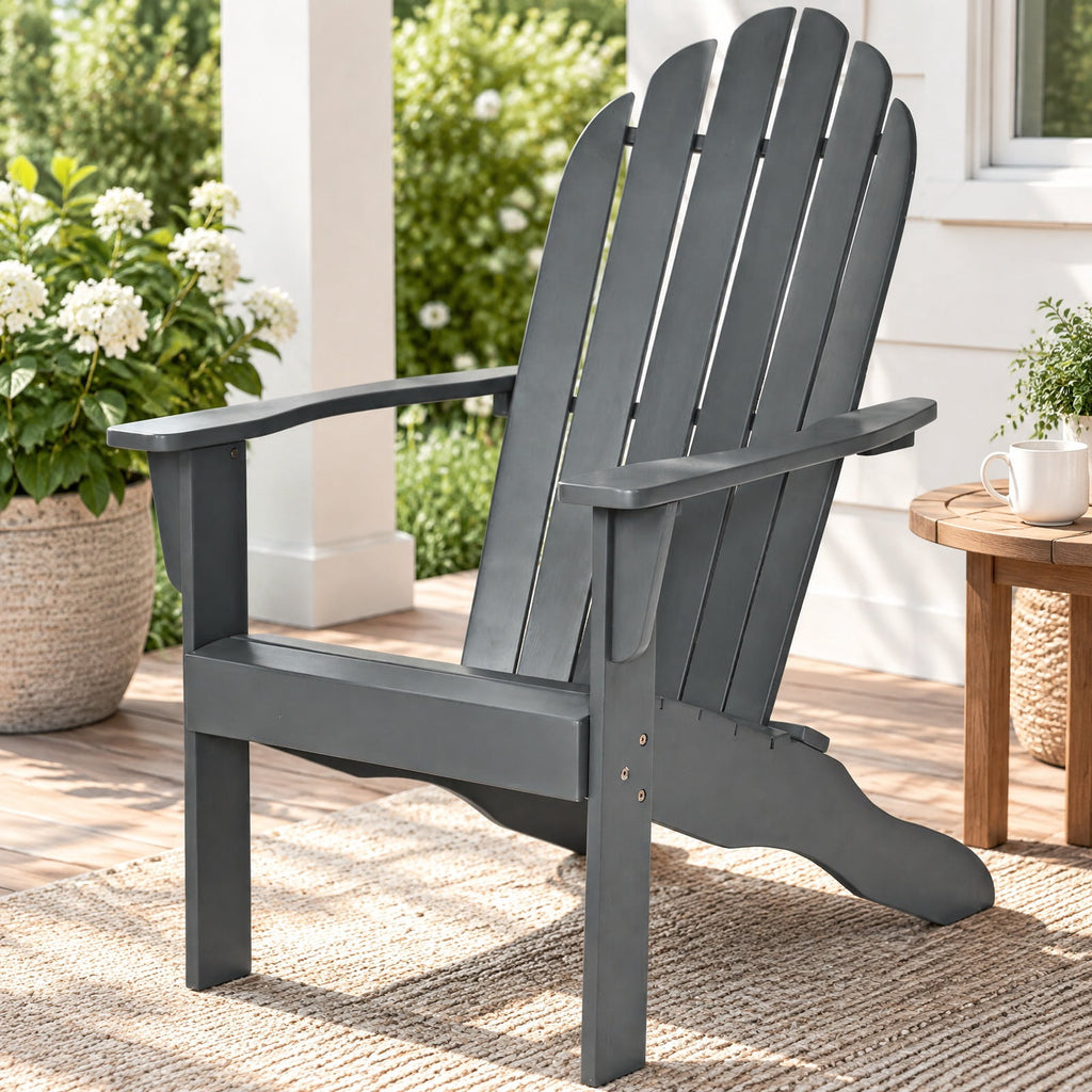 Airfind Acacia Wood Outdoor Adirondack Chair with Ergonomic Design, Acacia wood Frame, Gray, Overall dimension 27 x 35 x 40.5 (L x
