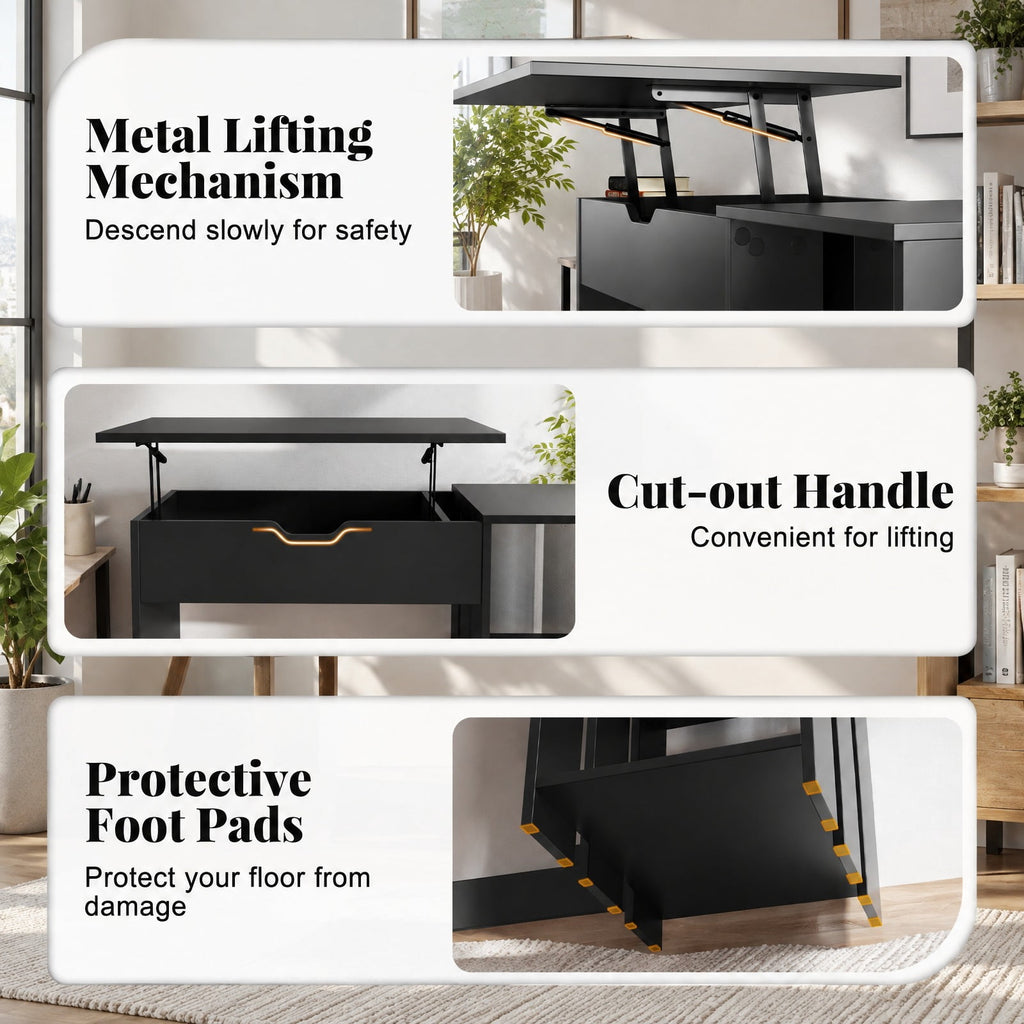 Airfind Space Saving Computer Desk with Hidden Compartment and Open Storage Shelves, 210 lbs Capacity, Engineered Wood Frame, Black