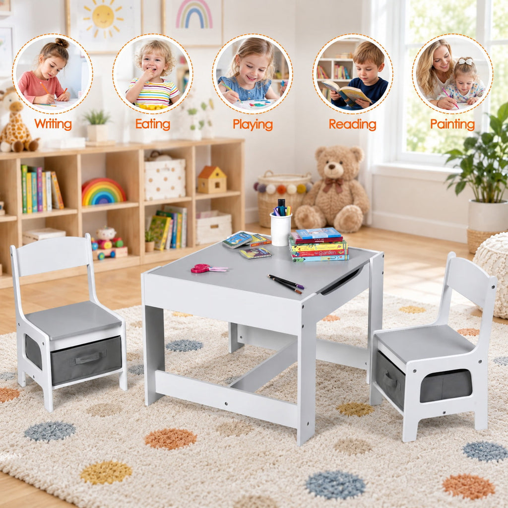 Airfind Kids Table Chairs Set With Storage Boxes Blackboard Whiteboard Drawing, P2 MDF Applicable age 3-7 Years Frame, 24.5 Inch x 24.5 Inch x 19 Inch Footprint