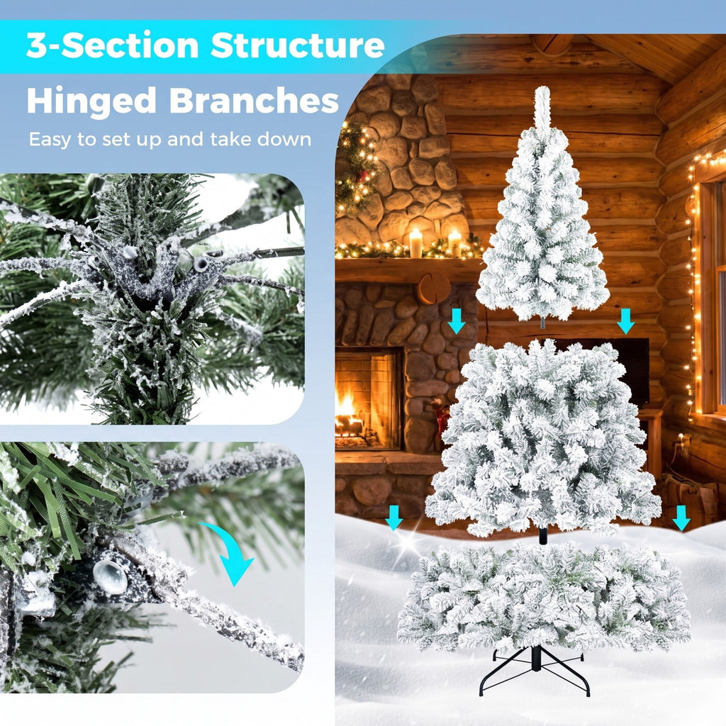 Airfind Artificial Snow-Flocked Christmas Tree with Branch Tips, PVC Metal Frame, 3 x 6 ft Tree Height 6 ft Tree Width 3 ft Footprint, Green