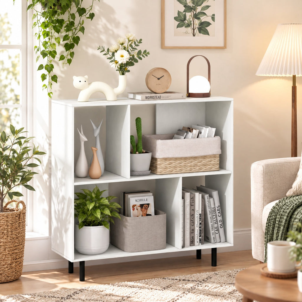Airfind Open Shelf Bookcase with 4 Compartments, White, 4-cube bookcase provides ample storage space, Assembly is required before use