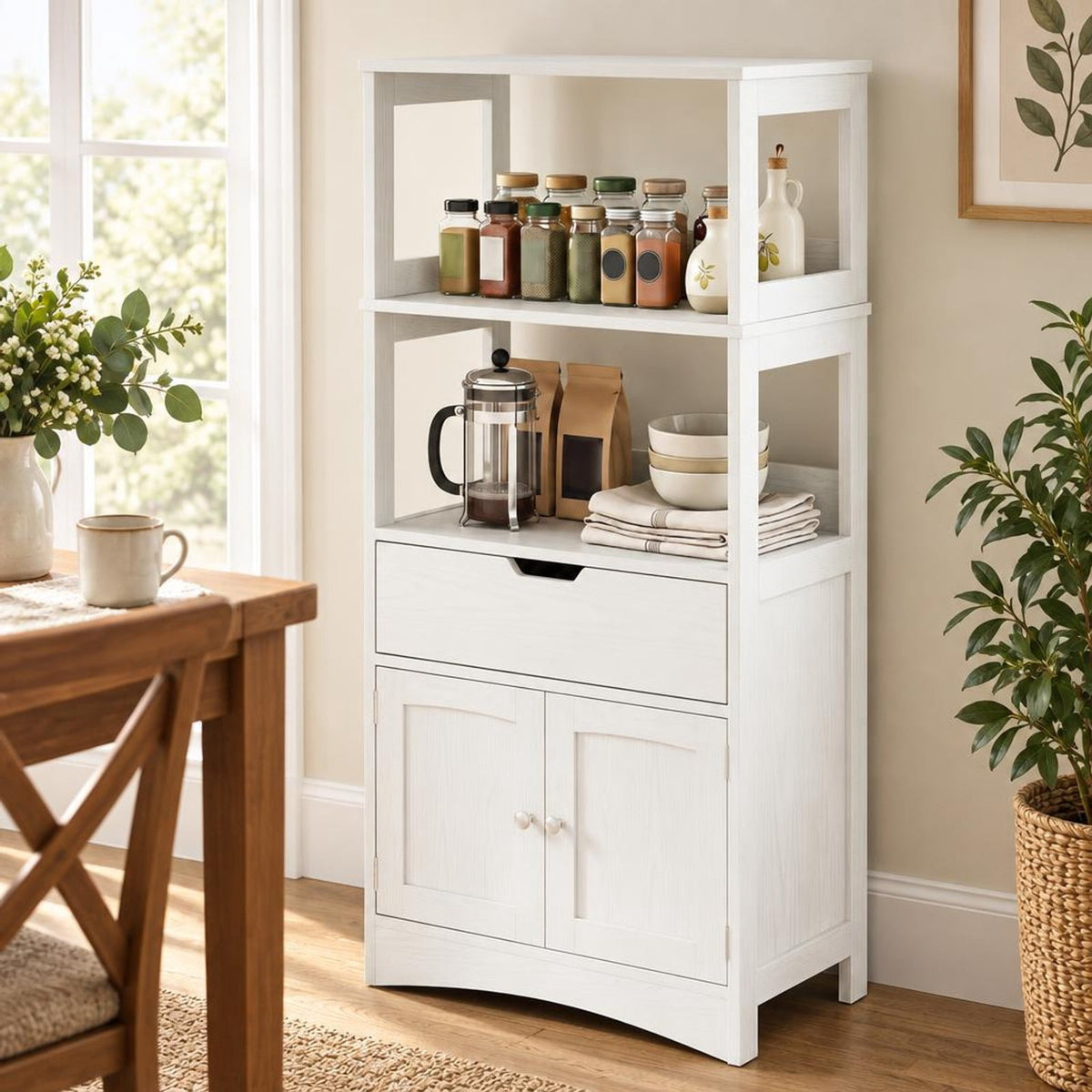 Airfind Bathroom Storage Cabinet with Drawer and Shelf Floor Cabinet, 20 lbs Capacity, MDF PB Frame, White