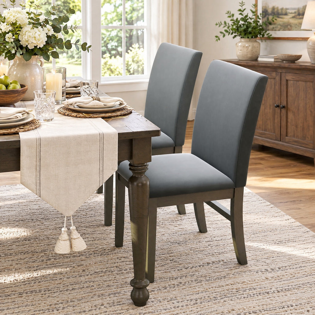 Airfind Upholstered Dining Chairs Set of 2 with Rubber Wood Legs and High Back, Gray, Curved rear legs ensure enhanced stability