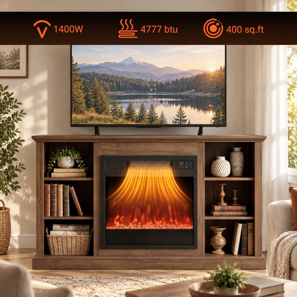 Airfind 5000 BTU 18-Inch Electric Fireplace Insert featuring Remote Control and Brightness, Metal Tempered Glass PP Frame, Black
